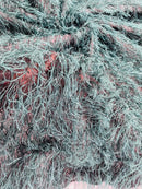 Metallic Eyelash Fabric - Baby Blue / Black - Feather/Eyelash/Fringe Design on Mesh By Yard