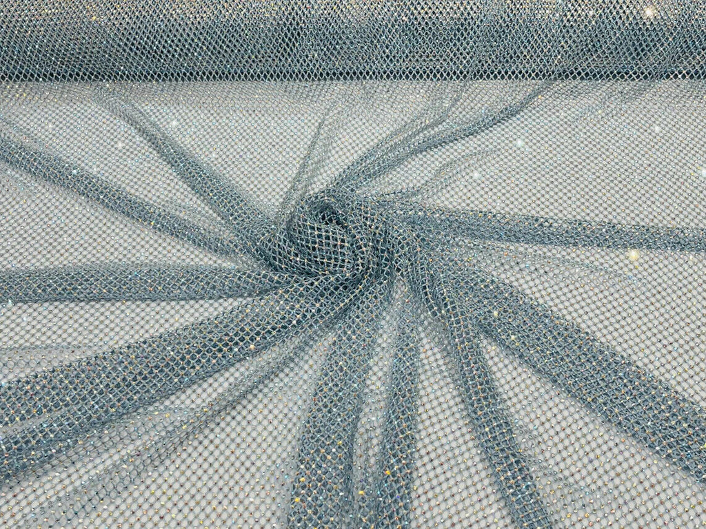 Fish Net Spandex Rhinestone Fabric - Spandex Fish Net Rhinestones Fabric - 15 Yard Roll