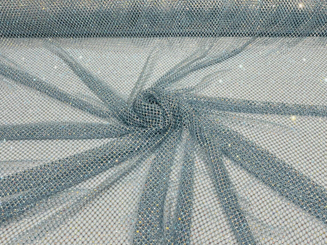 Fish Net Spandex Rhinestone Fabric - Spandex Fish Net Rhinestones Fabric - 15 Yard Roll