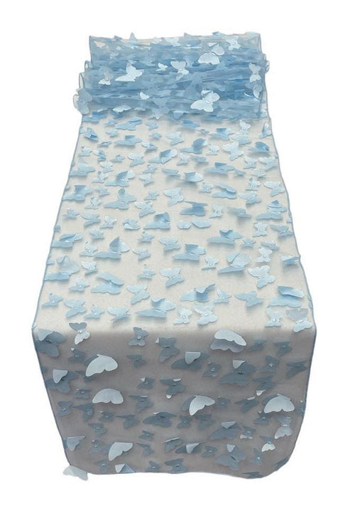 3D Butterfly Table Runner - Baby Blue - 12" x 90" 3D Butterfly Sheer Mesh Table Runner