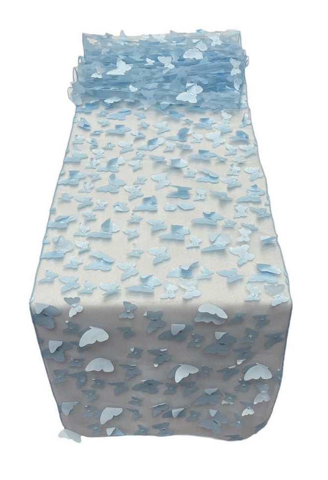 3D Butterfly Table Runner - Baby Blue - 12" x 90" 3D Butterfly Sheer Mesh Table Runner