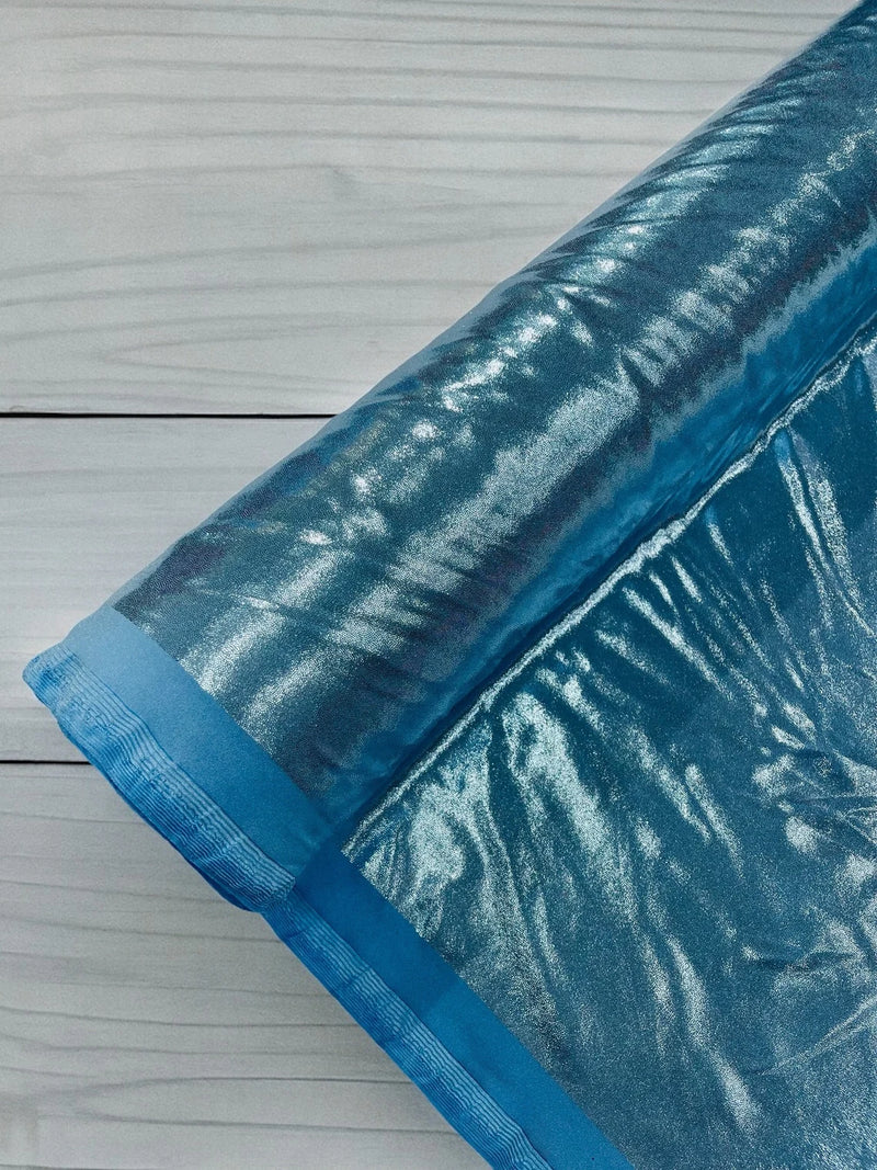 Foil Metallic Spandex Fabric - Baby Blue - Shiny Metallic Foil Spandex Fabric by Yard