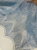 Geometric Glitter Fabric - Baby Blue - Shimmer Glitter Geometric Design Fabric By Yard