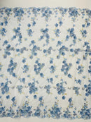 Multi-Color 3D Flower Fabric - Baby Blue - Multi-Tone 3D Flower Lace Fabrics Sold By Yard