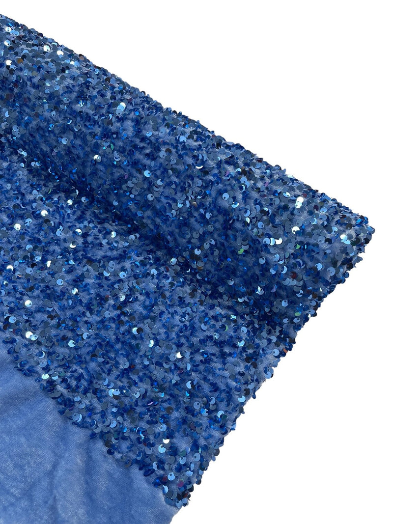 Stretch Velvet Sequins Fabric - Baby Blue Full - Velvet Sequins 2 Way Stretch 58/60” By Yard