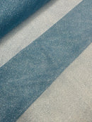 Shimmer Glitter Mesh Fabric - Baby Blue - Shiny Glitter Dots Design on Lace Mesh Sold By Yard