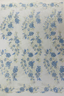 Corded Lace Sequins Fabric - Baby Blue - Embroidered Fancy Flower and Fish Design Sold By Yard