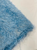 Metallic Eyelash Fabric - Baby Blue / Silver - Feather/Eyelash/Fringe Design on Mesh By Yard