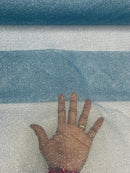 Shimmer Glitter Mesh Fabric - Baby Blue - Shiny Glitter Dots Design on Lace Mesh Sold By Yard