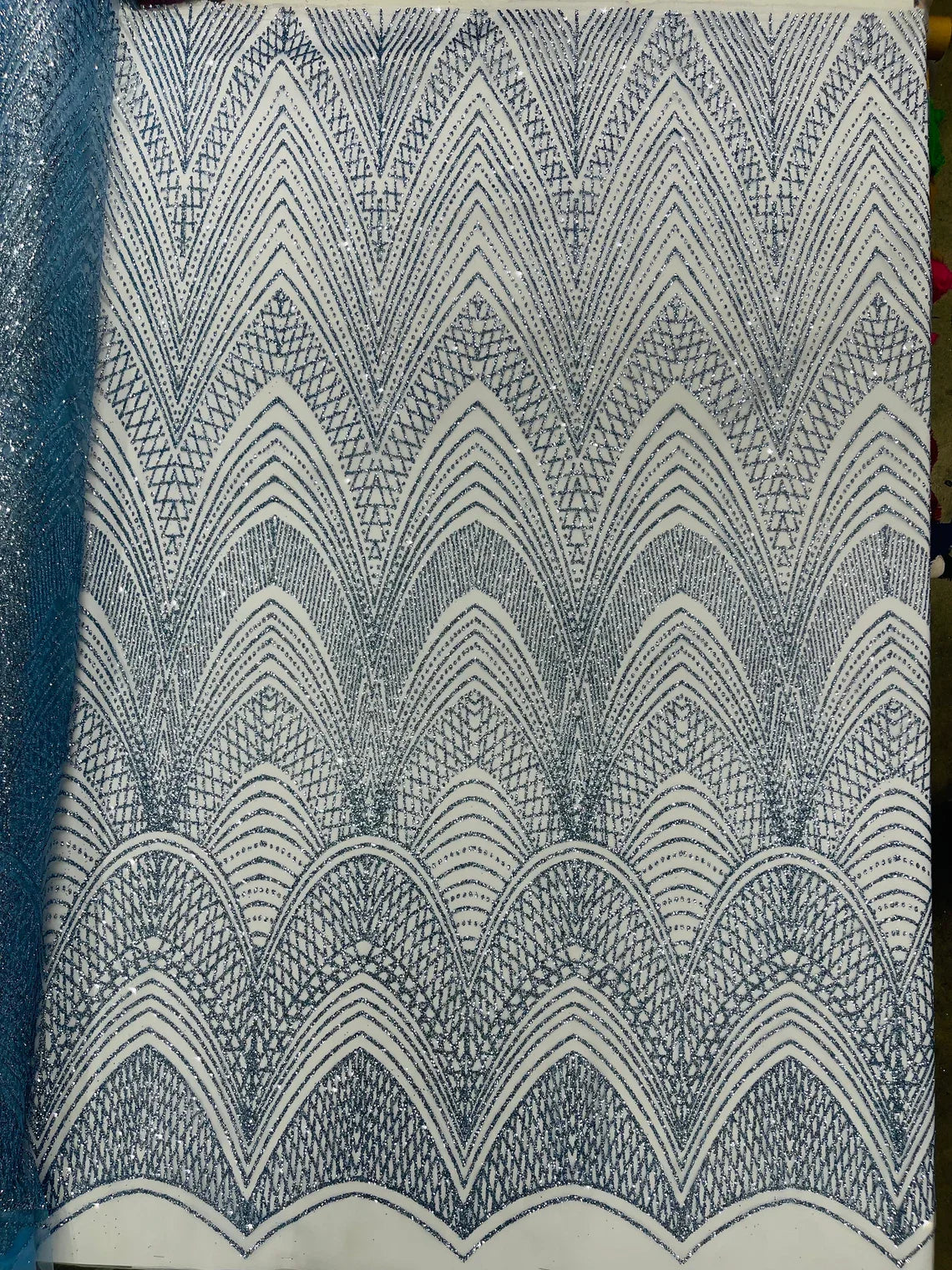 Geometric Glitter Fabric - Baby Blue - Shimmer Glitter Geometric Design Fabric By Yard