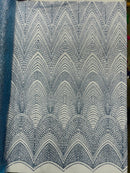 Geometric Glitter Fabric - Baby Blue - Shimmer Glitter Geometric Design Fabric By Yard