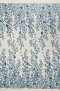 3D Flower Rhinestone Design - Baby Blue - Embroidered Flower Sequins Lace Fabric By Yard
