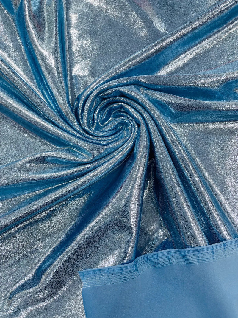 Foil Metallic Spandex Fabric - Baby Blue - Shiny Metallic Foil Spandex Fabric by Yard