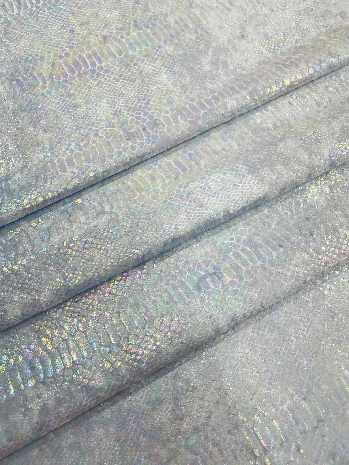 Anaconda Stretch Velvet - Baby Blue - 58/60" Stretch Velvet Fabric with Anaconda Snake Print By Yard