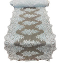 21" Floral Lace Metallic Design Table Runner - Baby Blue - Floral Runner for Event Decor Sold By The Yard
