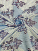 King Damask Design Fabric - Baby Blue - Embroidered Corded Mesh Lace Fabric with Sequins By Yard