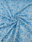 Satin Rosette Sequins Fabric - Baby Blue - 3D Rosette Satin Rose Fabric with Sequins By Yard