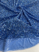 Stretch Velvet Sequins Fabric - Baby Blue Full - Velvet Sequins 2 Way Stretch 58/60” By Yard