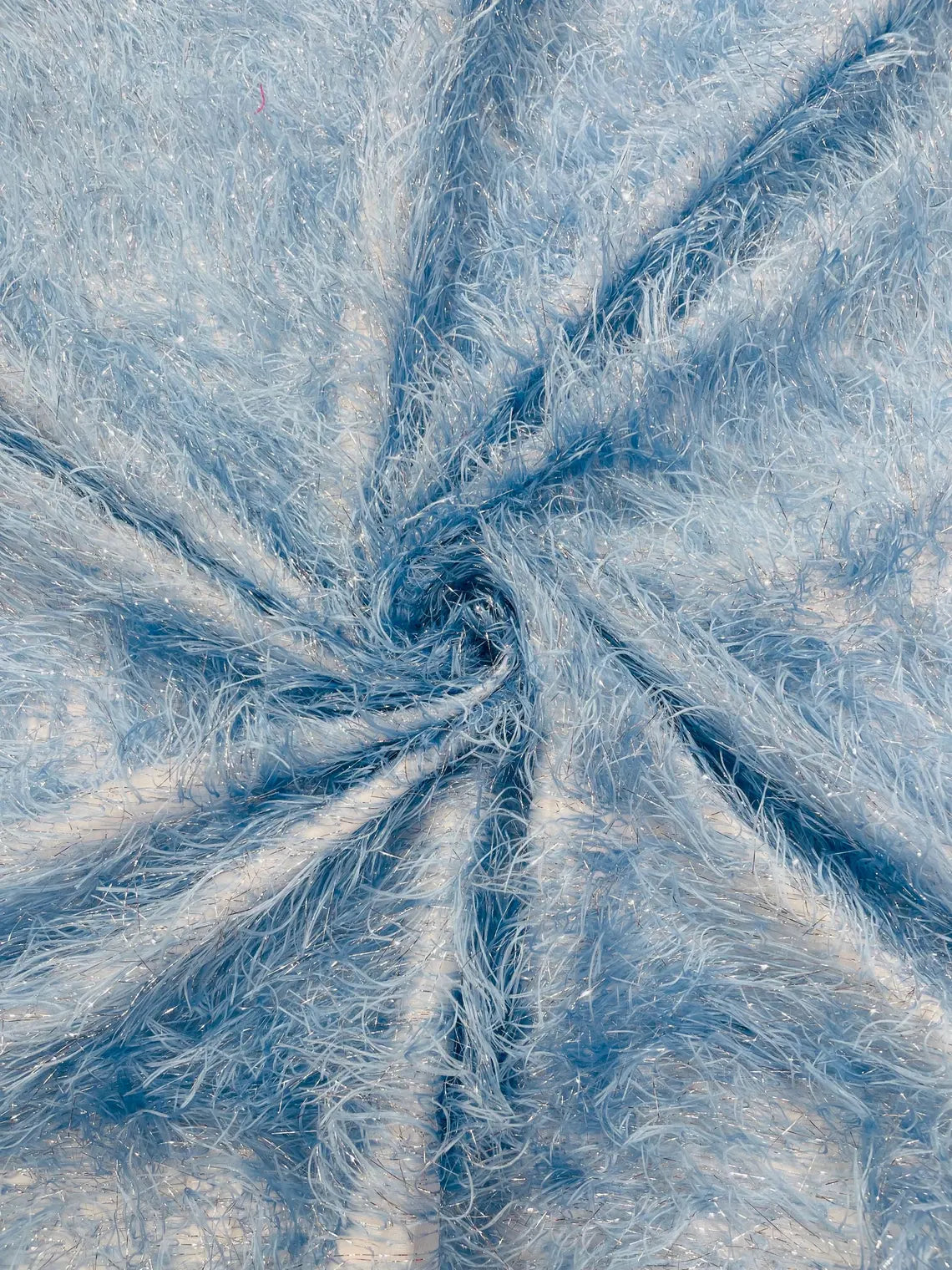 Metallic Eyelash Fabric - Baby Blue / Silver - Feather/Eyelash/Fringe Design on Mesh By Yard