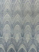 Geometric Glitter Fabric - Baby Blue - Shimmer Glitter Geometric Design Fabric By Yard