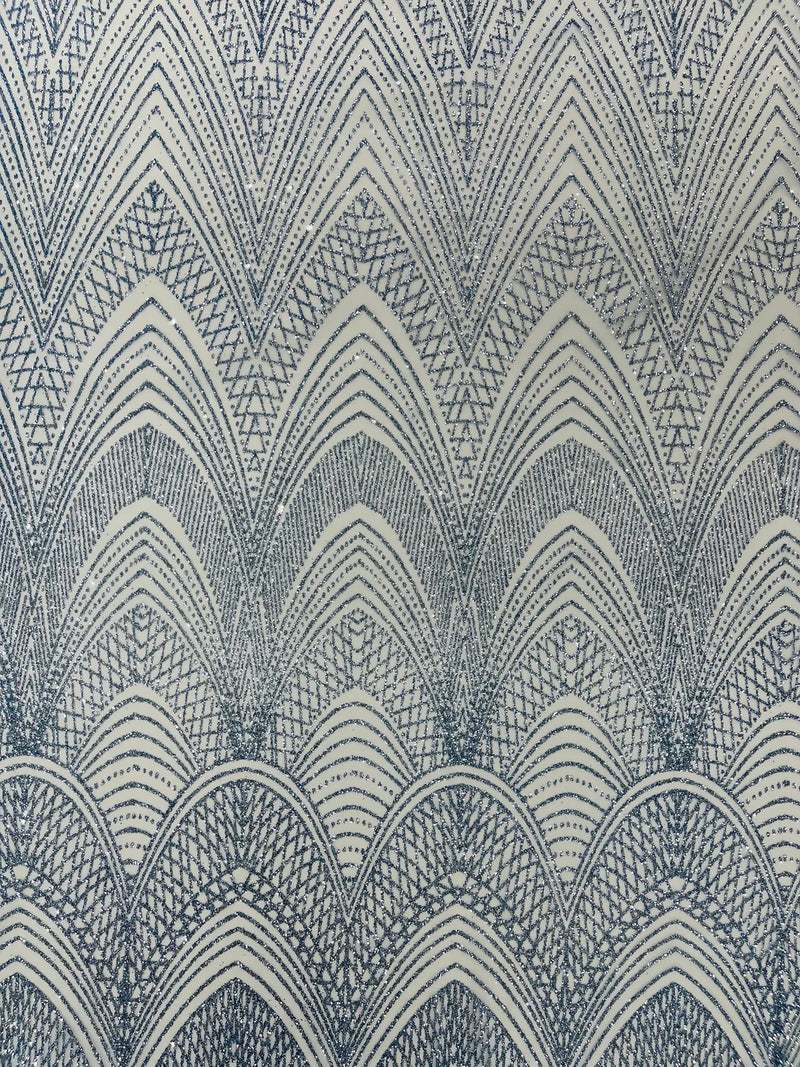 Geometric Glitter Fabric - Baby Blue - Shimmer Glitter Geometric Design Fabric By Yard