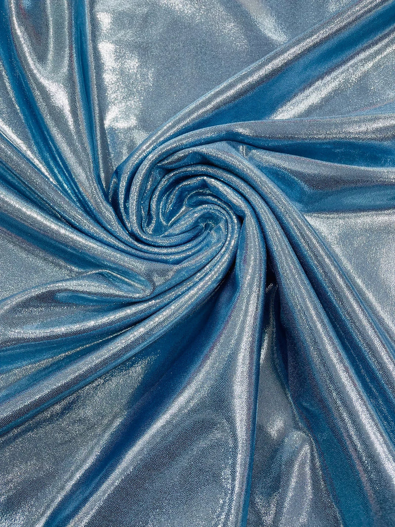 Foil Metallic Spandex Fabric - Baby Blue - Shiny Metallic Foil Spandex Fabric by Yard