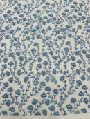 Shimmer Glitter Flower Fabric - Baby Blue - Small Glitter Flower Design on Lace Sold By Yard