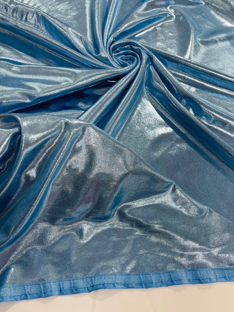 Foil Metallic Spandex Fabric - Baby Blue - Shiny Metallic Foil Spandex Fabric by Yard