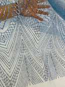 Geometric Glitter Fabric - Baby Blue - Shimmer Glitter Geometric Design Fabric By Yard