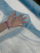 Shimmer Glitter Mesh Fabric - Baby Blue - Shiny Glitter Dots Design on Lace Mesh Sold By Yard