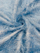 Metallic Eyelash Fabric - Baby Blue / Silver - Feather/Eyelash/Fringe Design on Mesh By Yard