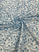 Shimmer Glitter Flower Fabric - Baby Blue - Small Glitter Flower Design on Lace Sold By Yard