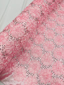 Satin Rosette Sequins Fabric - Baby Pink - 3D Rosette Satin Rose Fabric with Sequins By Yard
