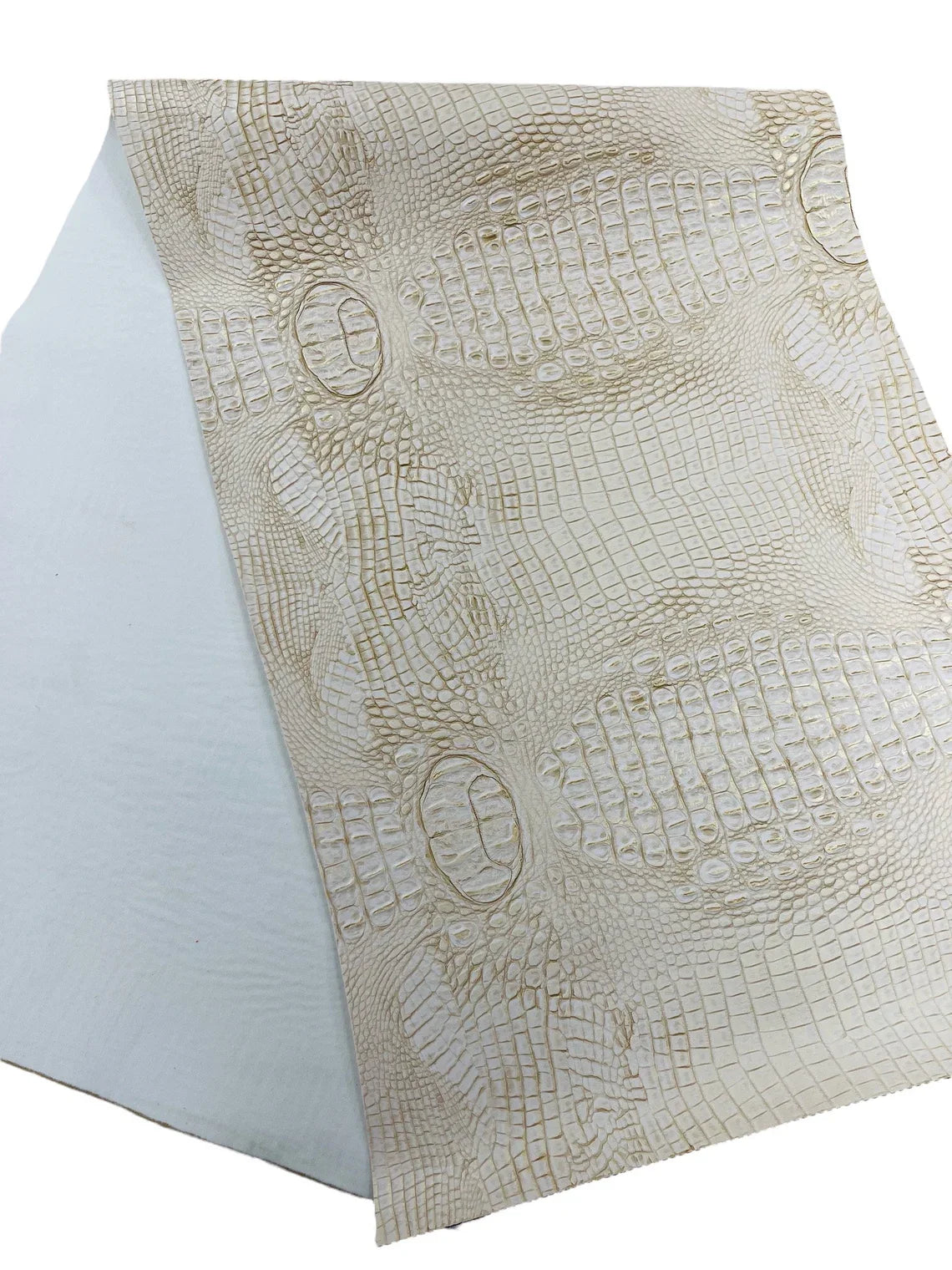 Alligator Faux Leather Vinyl - Beige / Gold - Fabric 3D Scales Design Vinyl Alligator By Yard