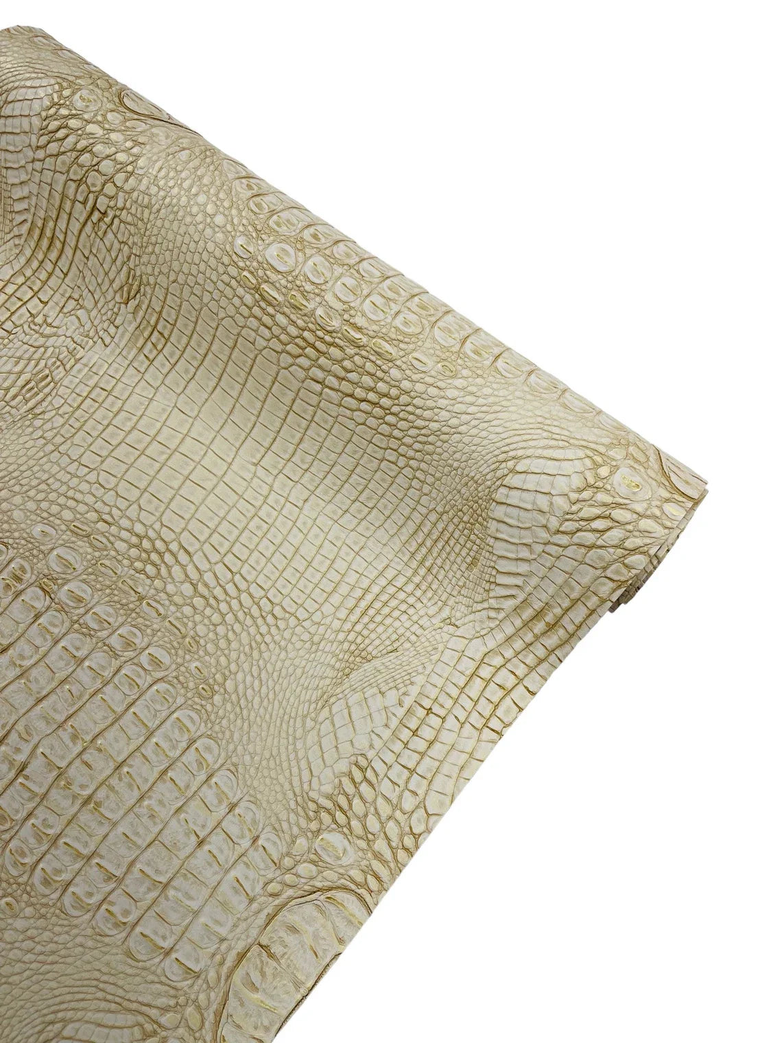 Alligator Faux Leather Vinyl - Beige / Gold - Fabric 3D Scales Design Vinyl Alligator By Yard