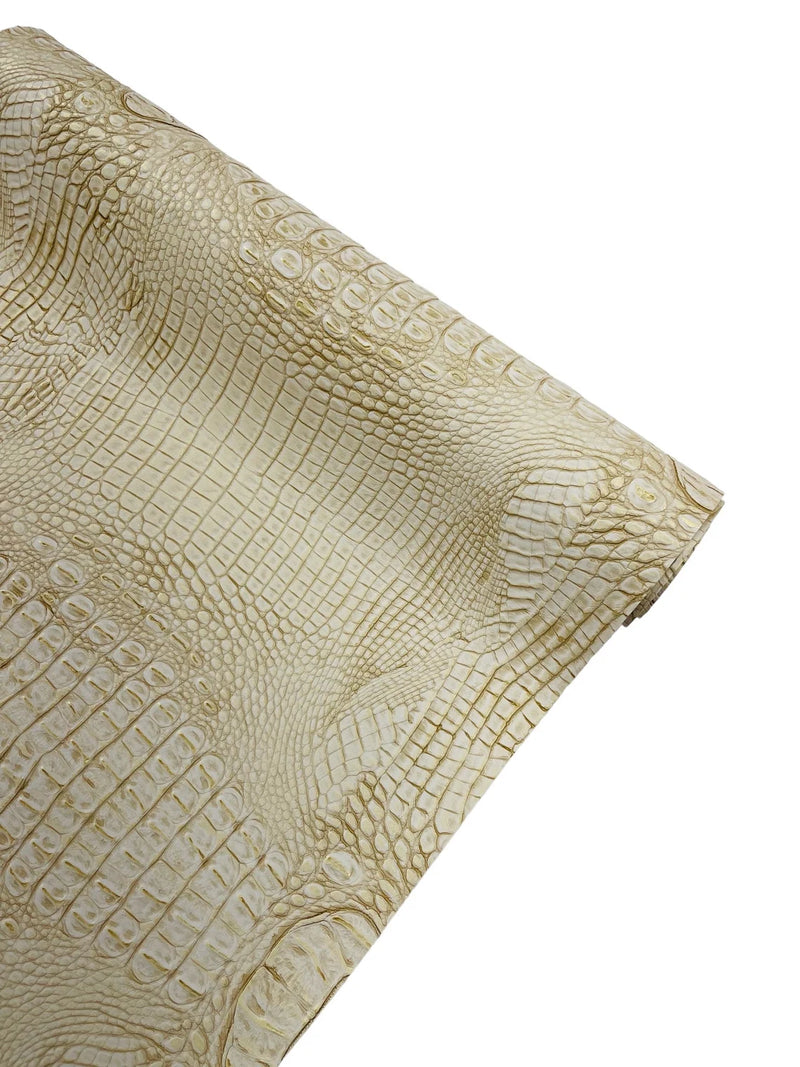 Alligator Faux Leather Vinyl - Beige / Gold - Fabric 3D Scales Design Vinyl Alligator By Yard