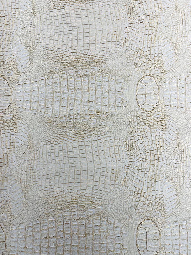 Alligator Faux Leather Vinyl - Beige / Gold - Fabric 3D Scales Design Vinyl Alligator By Yard