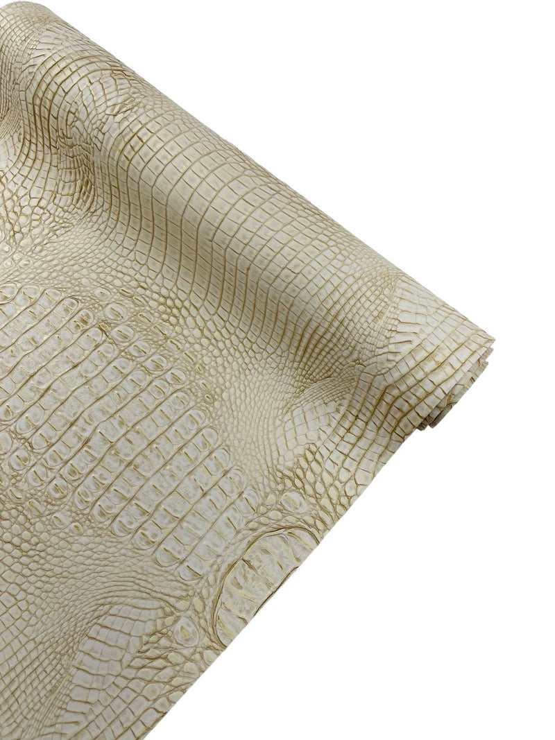 Alligator Faux Leather Vinyl - Beige / Gold - Fabric 3D Scales Design Vinyl Alligator By Yard