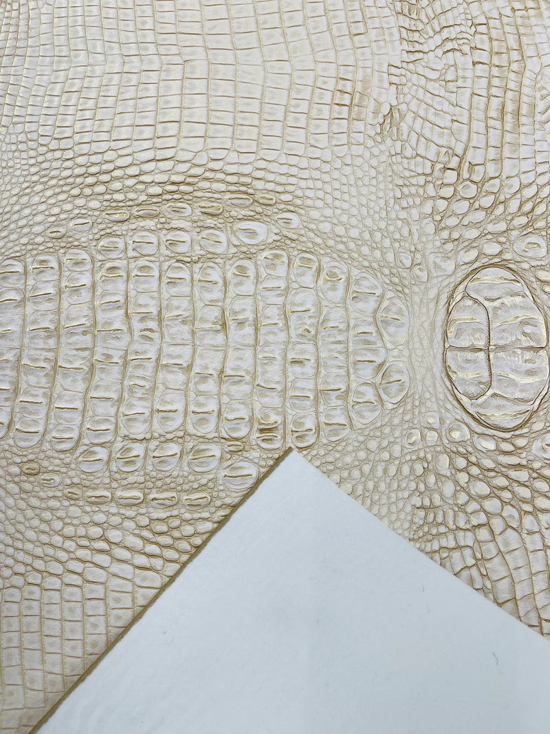 Alligator Faux Leather Vinyl - Beige / Gold - Fabric 3D Scales Design Vinyl Alligator By Yard