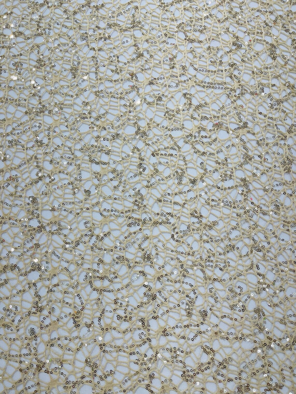 Cast Net Sequins Fabric - Beige - Embroidery Fish Net Design Sequins Lace Fabric By Yard
