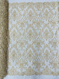 Butterfly Bead Sequins Fabric - Beige - Damask Beaded Sequins Lace Fabric by the yard