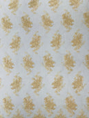 Floral Damask Lace Fabric - Beige - Embroidered Damask Flowers on Lace Fabric By Yard