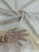 Cast Net Sequins Fabric - Beige - Embroidery Fish Net Design Sequins Lace Fabric By Yard