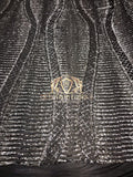 4 Way Stretch - Black and Silver - Horizontal Line Design Sequins On Stretch Mesh By The Yard