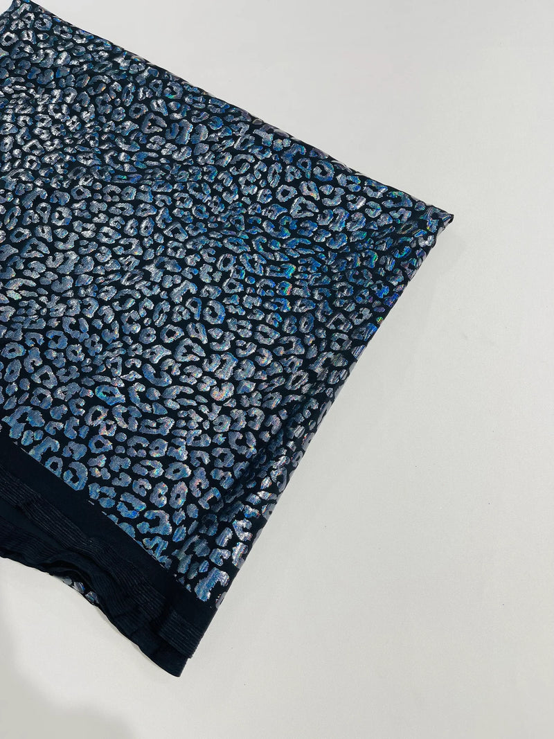 Cheetah Mystique Foil Fabric - Black - 58/60" 4 Way Stretch Iridescent Foil Cheetah Print Spandex Fabric By Yard