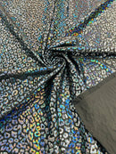 Cheetah Mystique Foil Fabric - Black - 58/60" 4 Way Stretch Iridescent Foil Cheetah Print Spandex Fabric By Yard