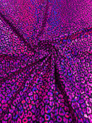 Cheetah Mystique Foil Fabric - Black / Fuchsia - 58/60" 4 Way Stretch Iridescent Foil Cheetah Print Spandex Fabric By Yard