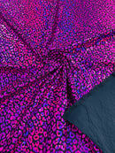 Cheetah Mystique Foil Fabric - Black / Fuchsia - 58/60" 4 Way Stretch Iridescent Foil Cheetah Print Spandex Fabric By Yard