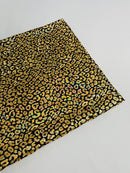 Cheetah Mystique Foil Fabric - Black / Gold - 58/60" 4 Way Stretch Iridescent Foil Cheetah Print Spandex Fabric By Yard