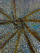 Cheetah Mystique Foil Fabric - Black / Gold - 58/60" 4 Way Stretch Iridescent Foil Cheetah Print Spandex Fabric By Yard